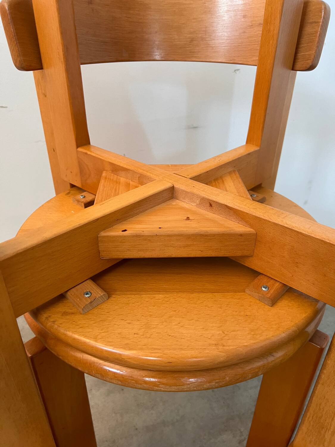 Set of 3 solid beech wood chairs, vintage 70s design