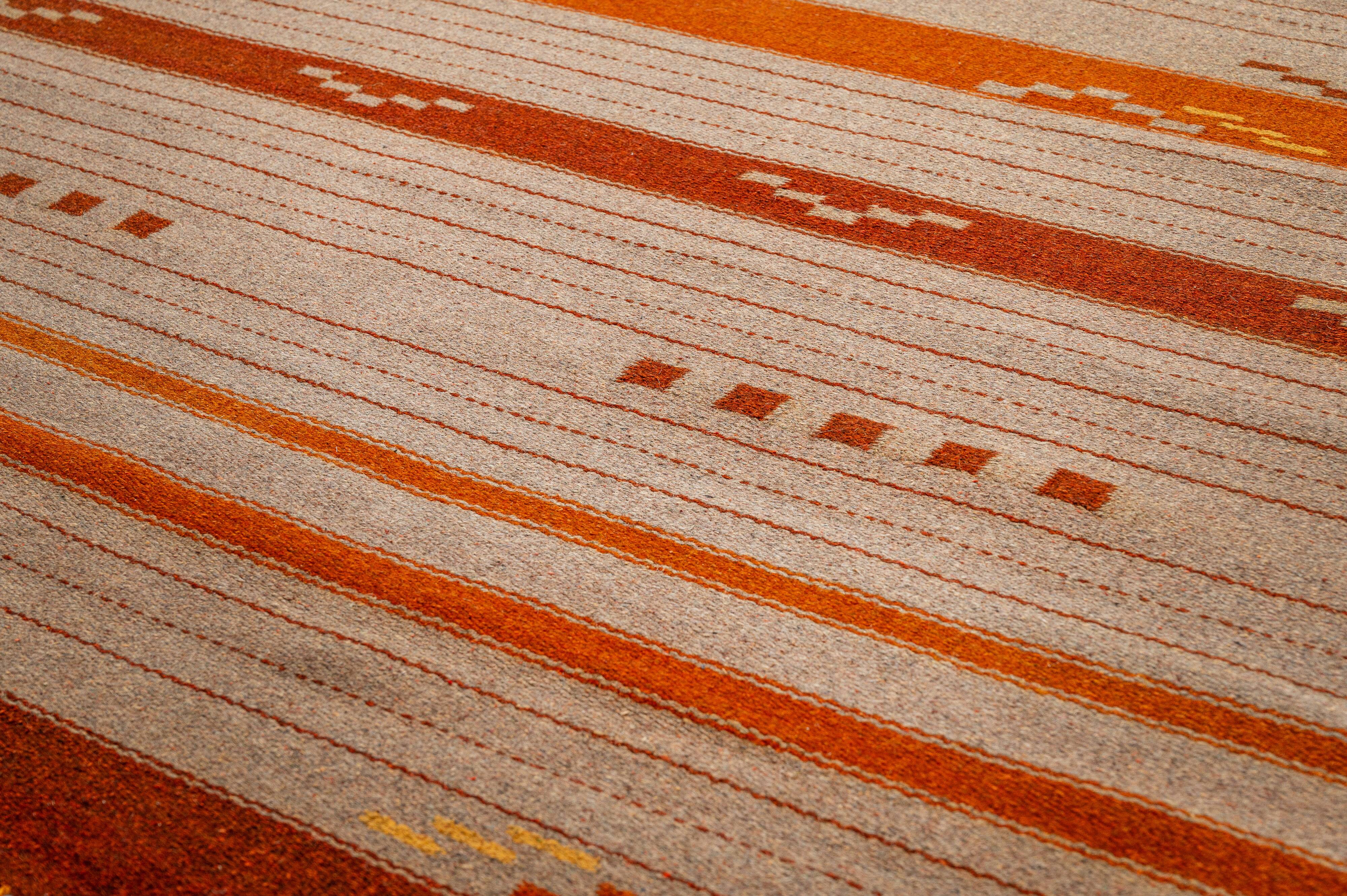 Scandinavian Art Deco/Functionalism Flat Weave Rug. 242 (274 incl. fringes) x 154 cm