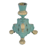 Art Deco Sage Green Metal Candlestick, Stjärnmetall, Sweden 1940s