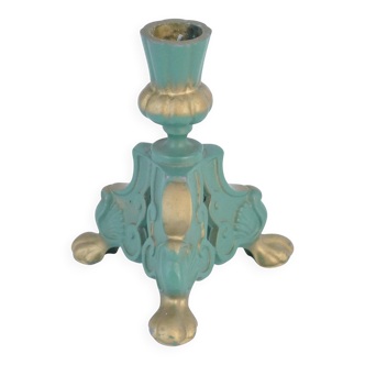 Art Deco Sage Green Metal Candlestick, Stjärnmetall, Sweden 1940s