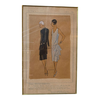 Framed vintage fashion engraving