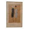 Framed vintage fashion engraving