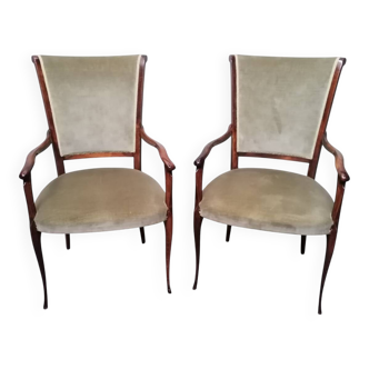 Coppia di poltrone vintage in velluto verde anni '50