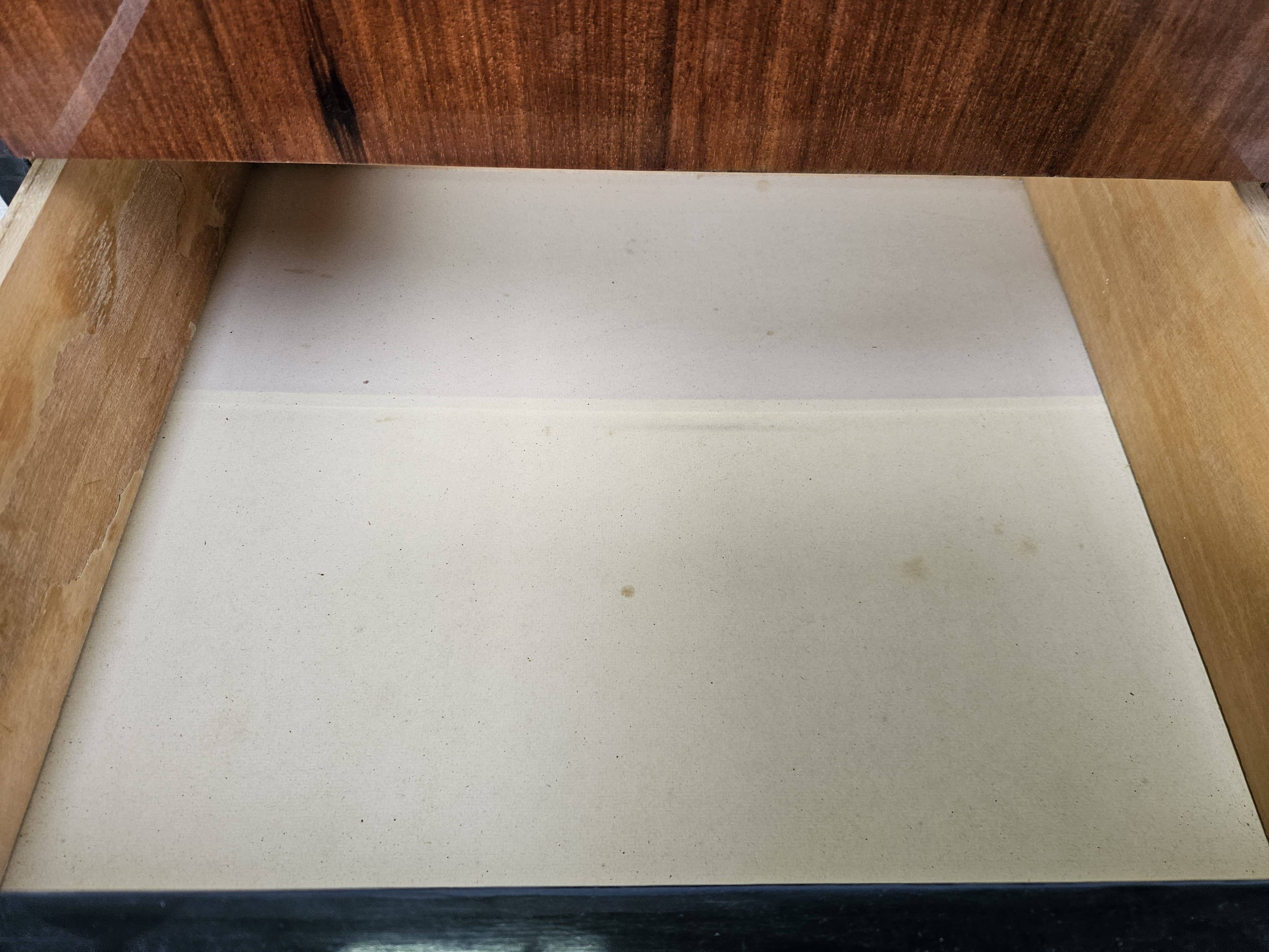 Vintage six-drawer mahogany burl dresser with glass top