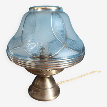 Lampe salon salle globe art déco liseré doré base laiton dp 0723030
