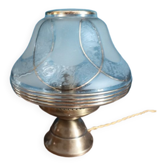 Lampe salon salle globe art déco liseré doré base laiton dp 0723030