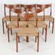 Ensemble de 6 chaises Glyngøre / Arne Wahl Iversen “GS 60” / teck / corde à papier / années 1960 / années 1970