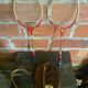 Diamond Badminton Racket Pair Wood + Metal + Leather Case TANNS Vintage