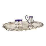 Mid-20th Century Dish Set in Silver Plated with Blue Accents, 1940s, Set of 3