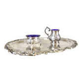 Mid-20th Century Dish Set in Silver Plated with Blue Accents, 1940s, Set of 3