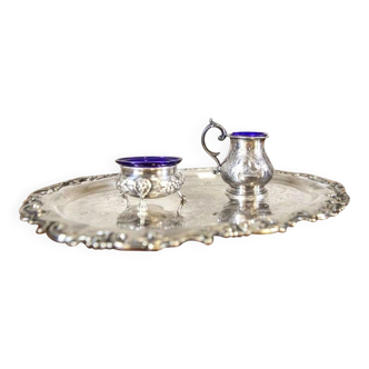 Mid-20th Century Dish Set in Silver Plated with Blue Accents, 1940s, Set of 3
