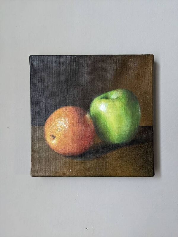 Tableau huile sur toile nature morte pommes décoration campagne
