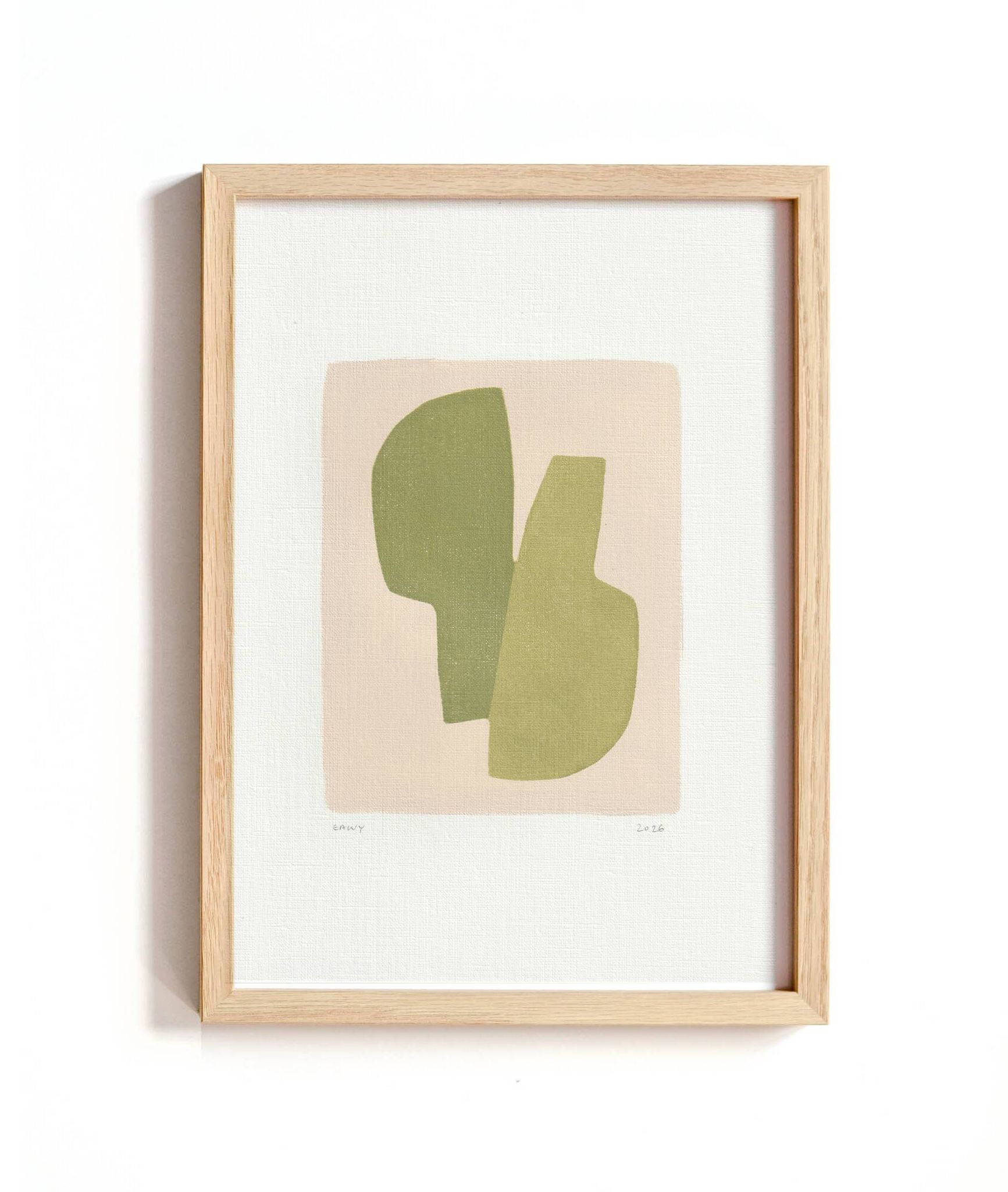 Collection de 4 peintures abstraites col.vert sauge signées Eawy