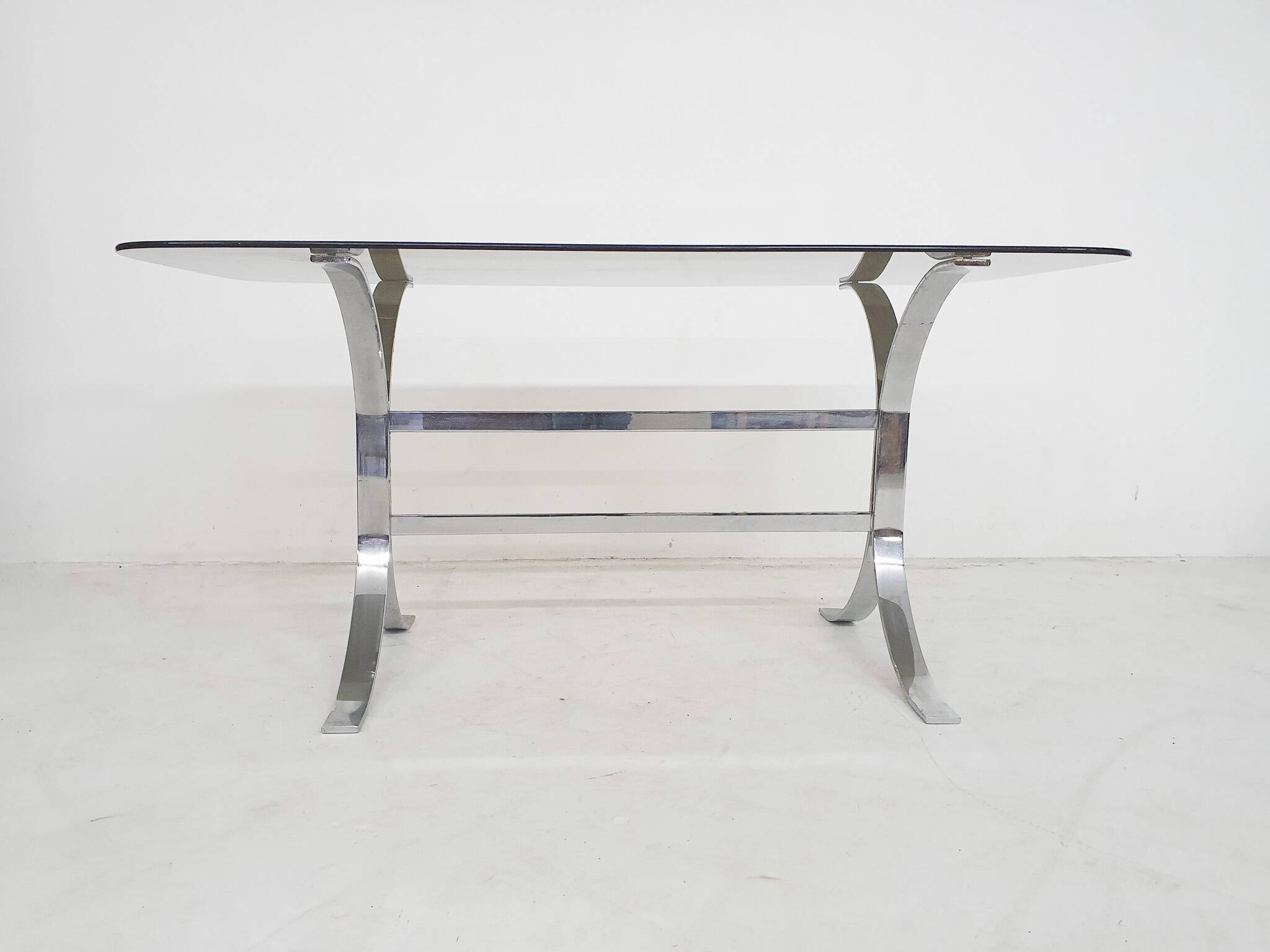 Glass and chrome dining table, 1970's