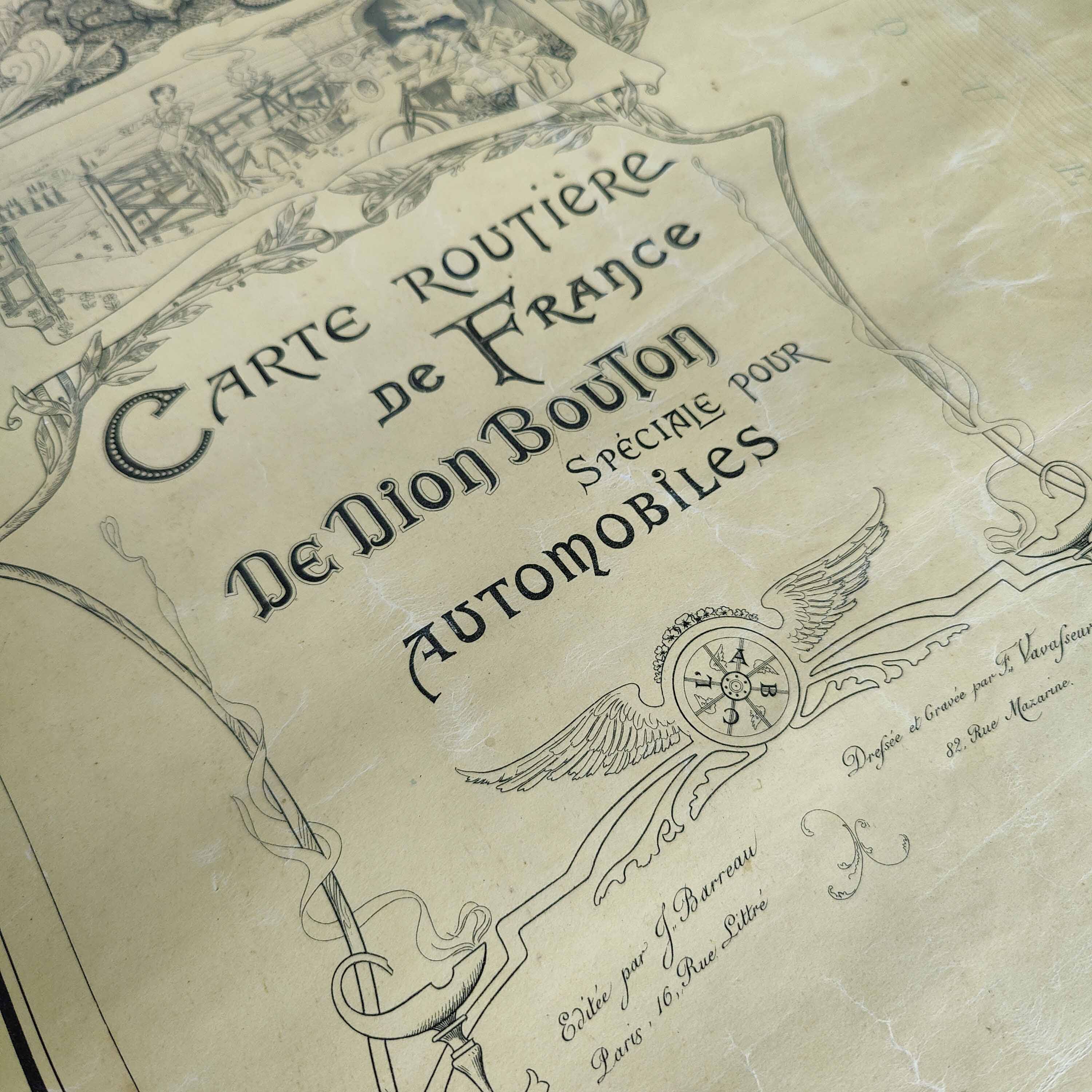 map of France 1900 of Dion Bouton Art Nouveau