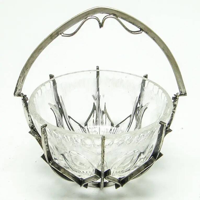 Sugar bowl, postmodernism, glass, silver-plated brass, HEFRA, Poland, 1970s
