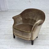 1960s, Danish armchair, original green furniture velour.