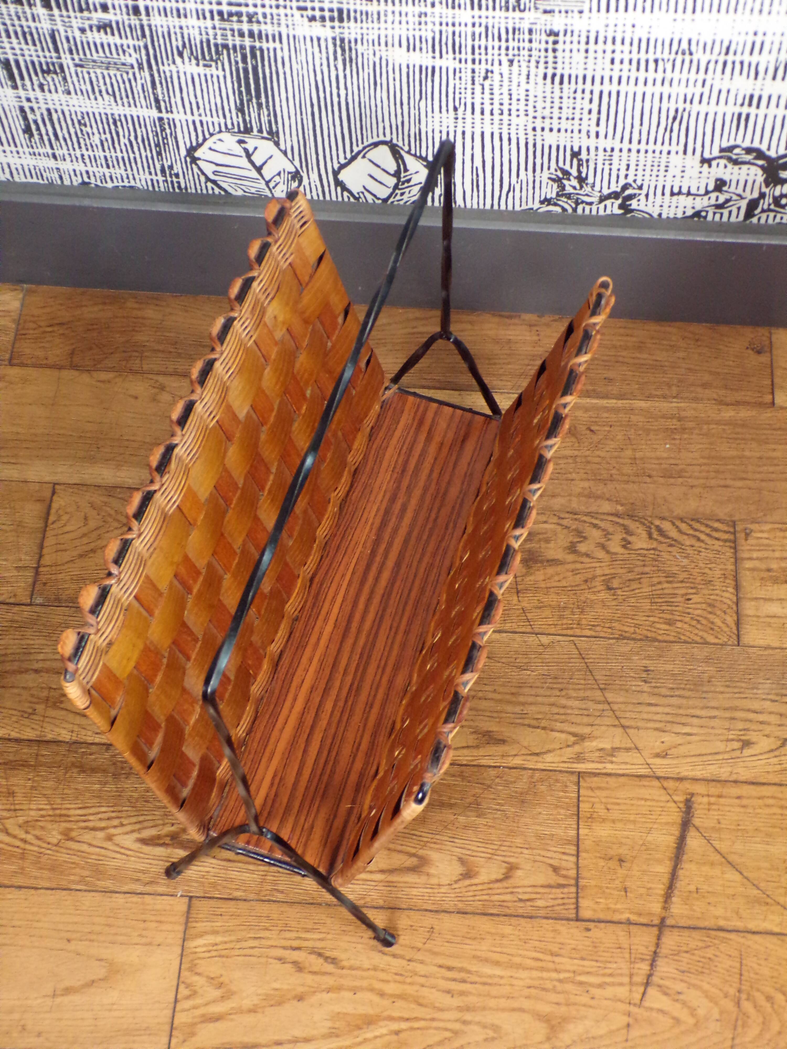 Rattan and metal magazine holder