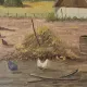 Vintage Oil Painting - Sunlit Farmyard with Chickens