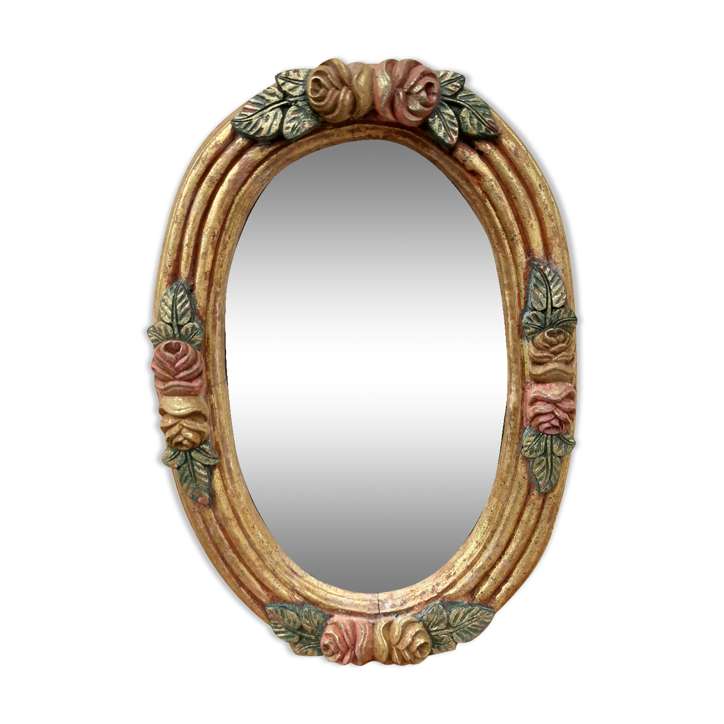 Miroir fleuris bois doré