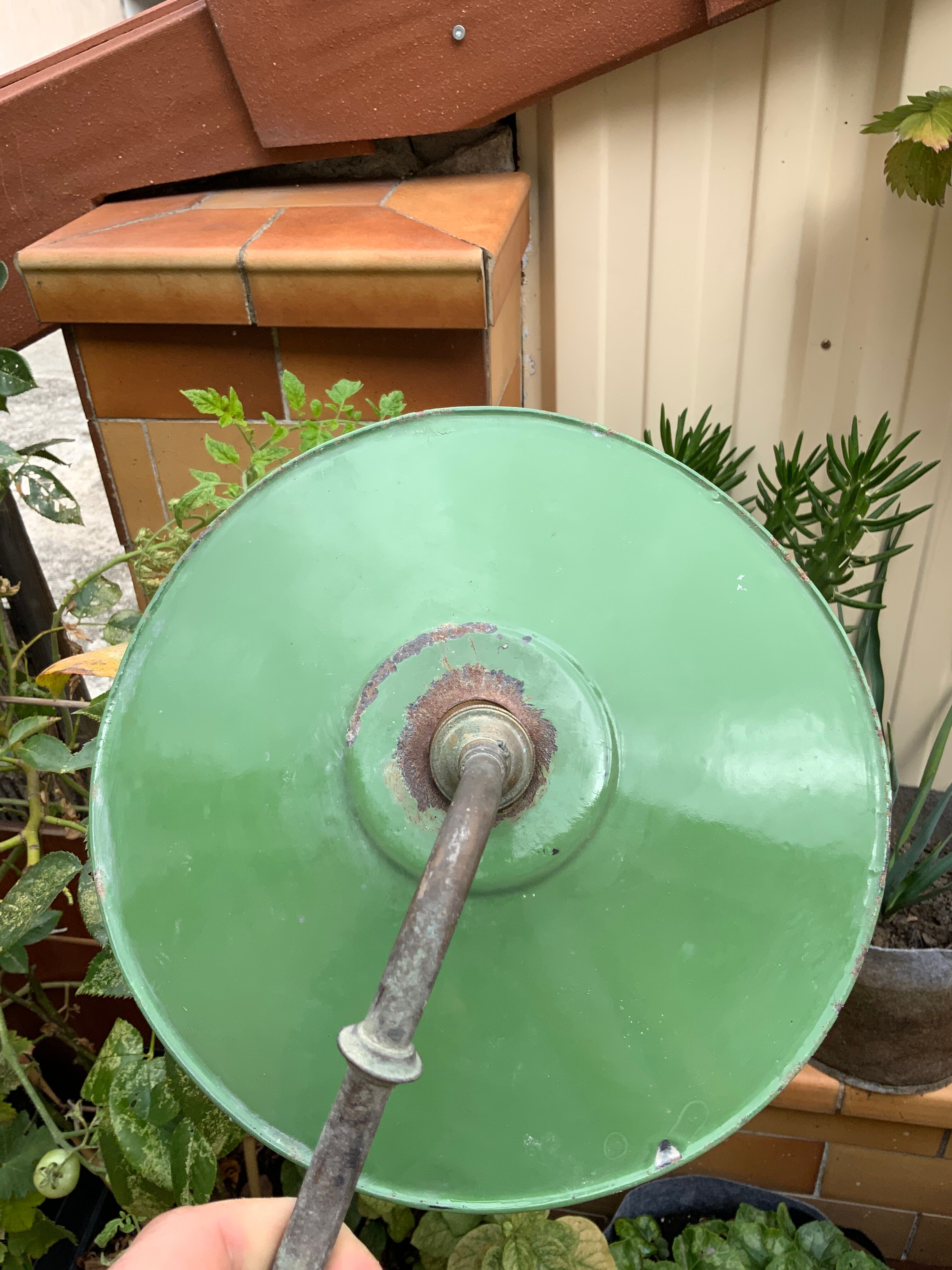 Wall lamp old gooseneck lampshade sheet enamelled green and white