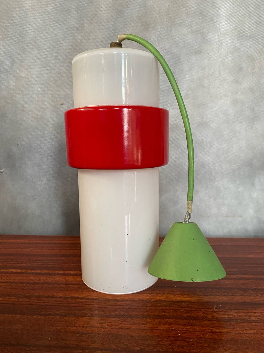 Old Opaline Pendant Light White & Red 70s Vintage