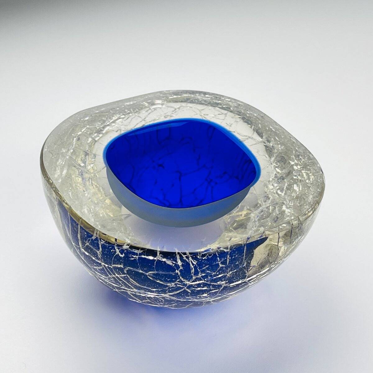 Vintage blue Italian Murano glass ashtray, 1980s