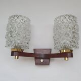 Large vintage wooden wall light with double lighting