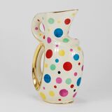 Boch Frères Pichet / Mid-Century Jug in Gold and Polka Dots, Belgium, 1950s