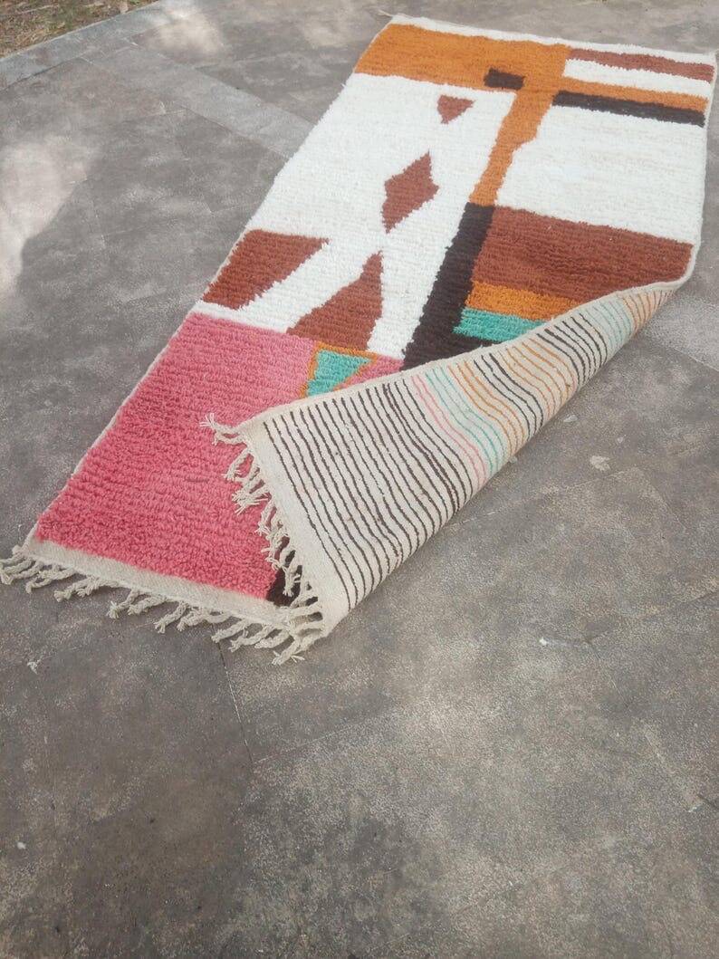 Handmade traditional natural wool rug size 140 x 260 cm