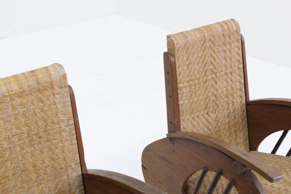 Ensemble de fauteuils en rotin tressé au design Art déco, années 1930, Italie