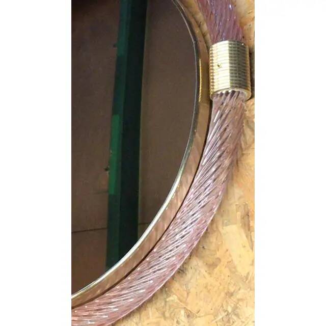 Mid-Century Modern Round Torchon-Torciglione Murano Glass Mirror in Barovir
