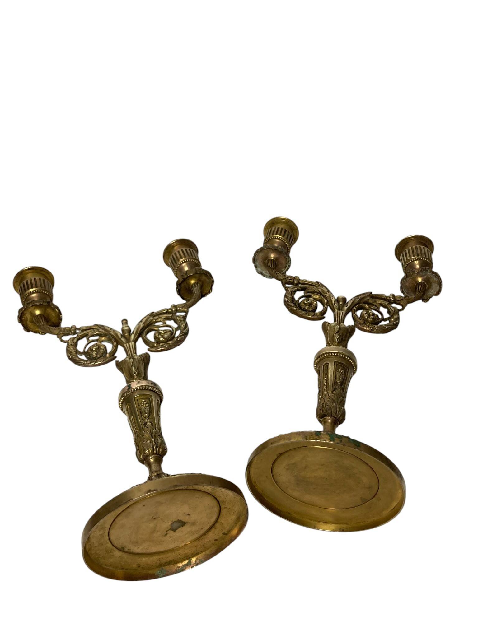 Pair of two-light candelabra in bronze, Napoleon III, late 19th century.