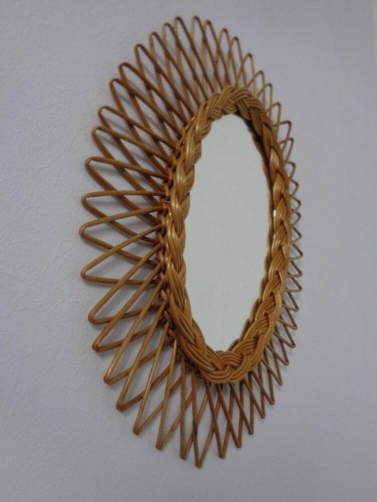 Italian rattan mirror, 1960s