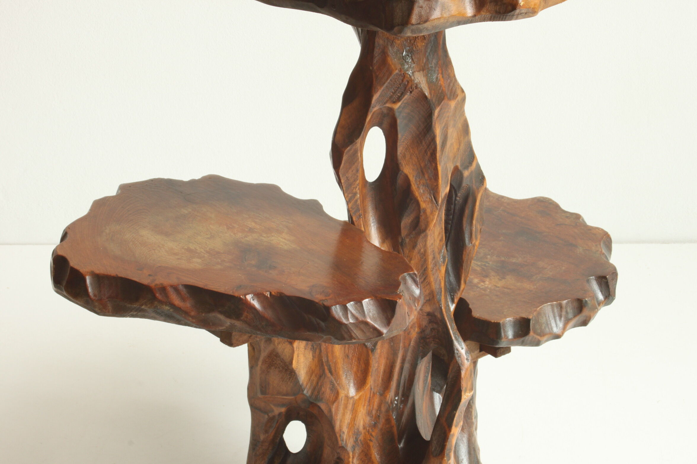 Wooden tree trunk organic carved plant stand side table, 1950s.