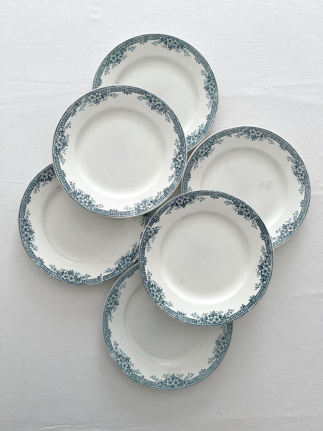 6 antique ironstone dinner plates "Lucy" Saint Amand