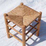 Tabouret bas en bois et paille