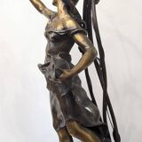 Bronze lamp signed Auguste Moreau – Woman with a shell
