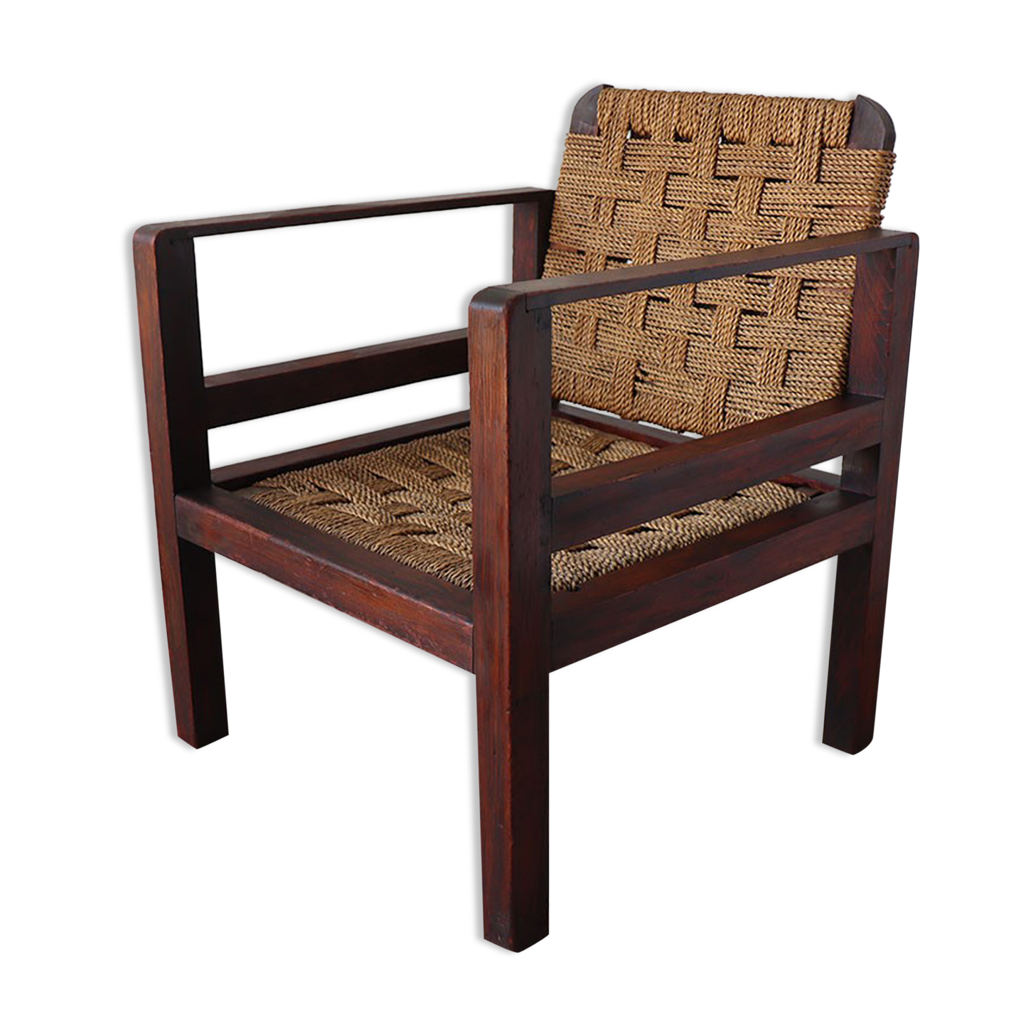 Vintage wooden armchair and braided rope circa 1950