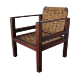 Vintage wooden armchair and braided rope circa 1950