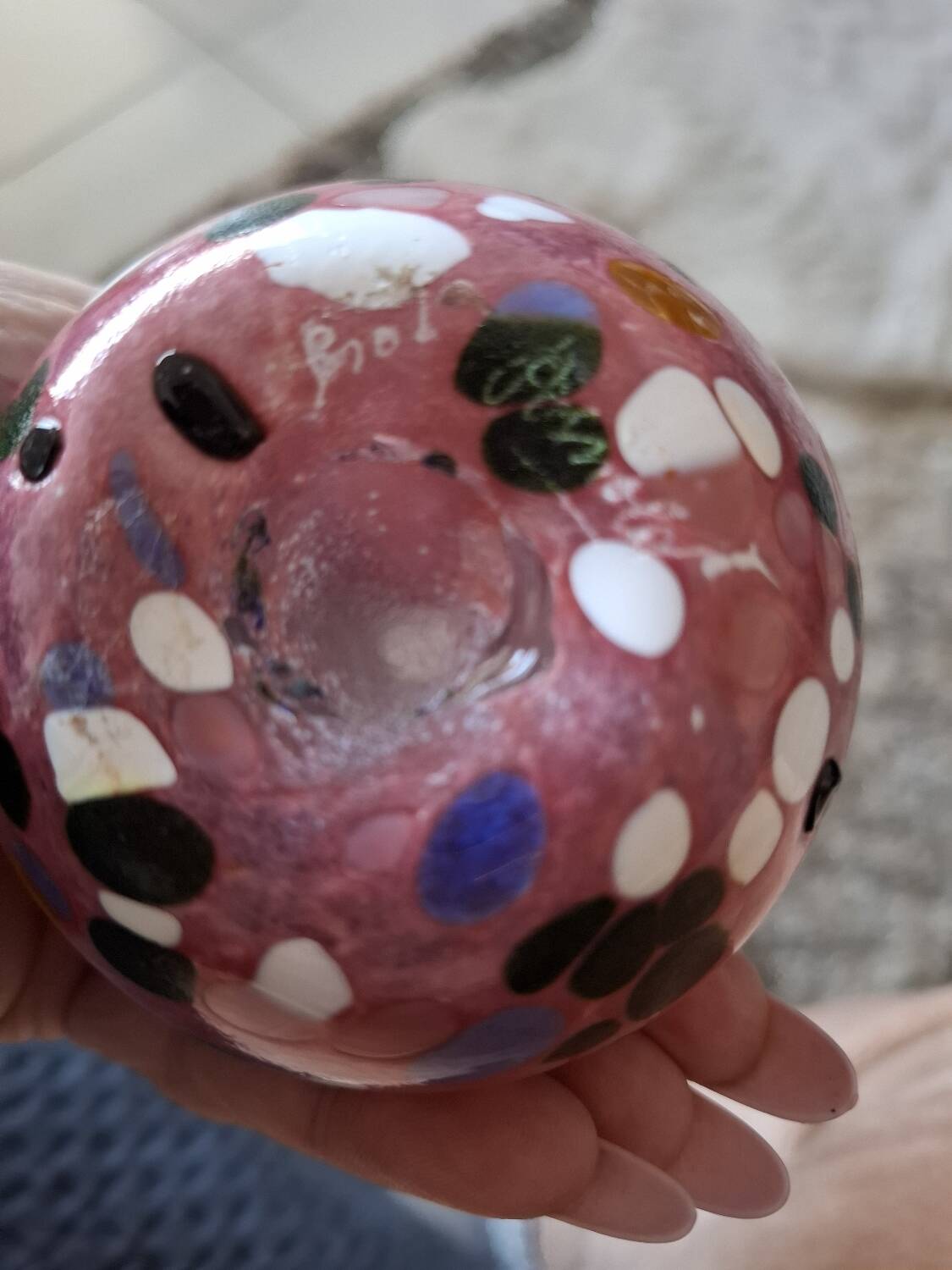 Speckled blown vase by Briot