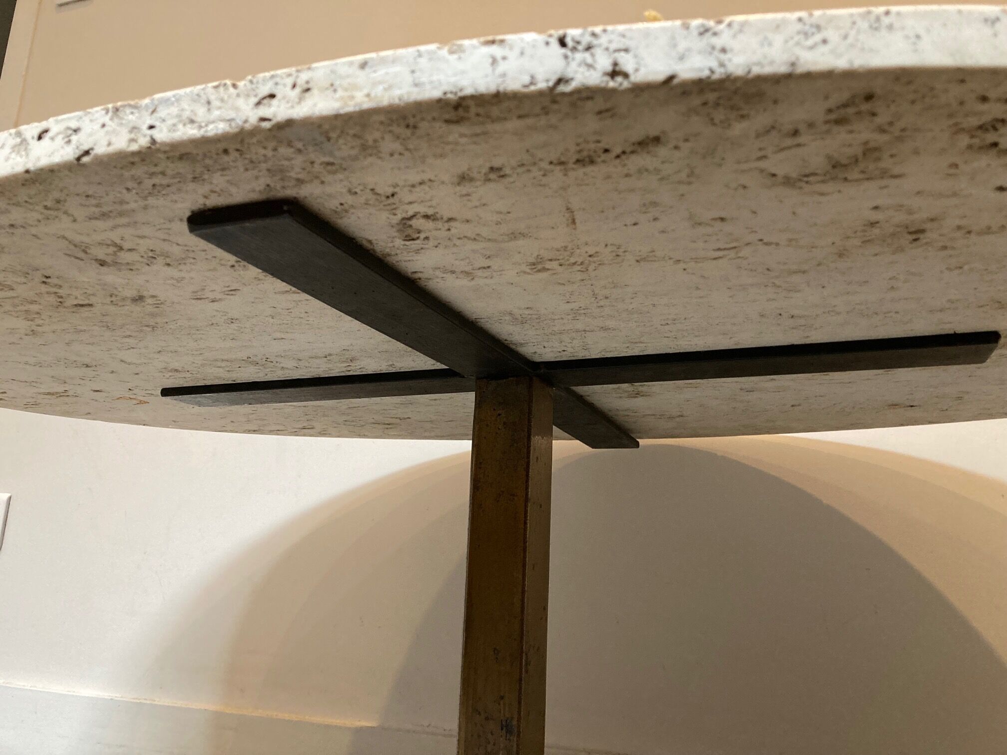 Vintage coffee table in travertine and brass