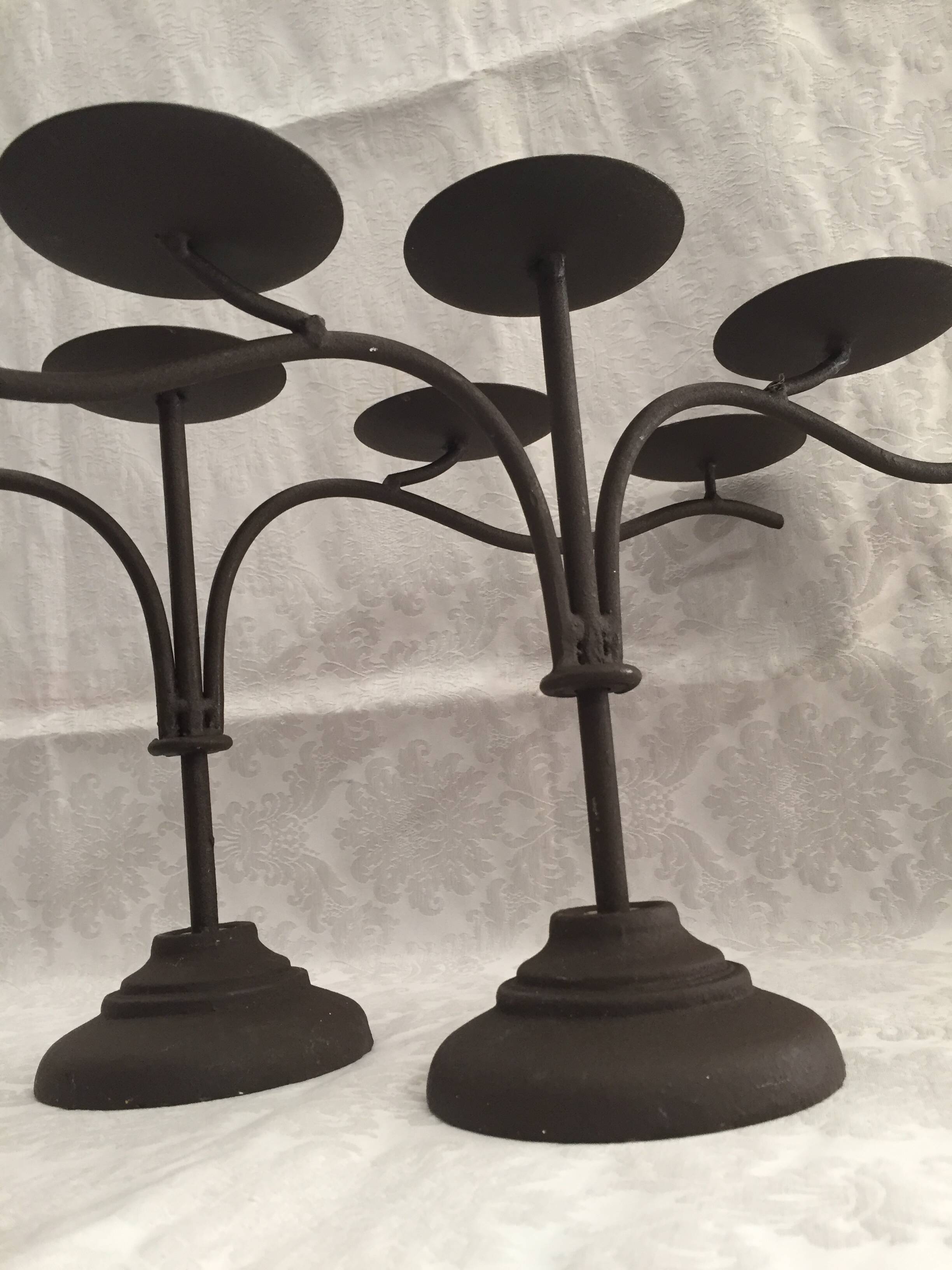 Pair of candle holders candlesticks candelabras cast iron candlesticks