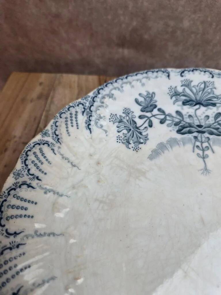 Compotier ancien en terre de fer Saint-amand & Hamage – modèle Régence bleu