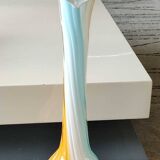 Antique large soliflore vase in venetian opaline glass, jack in the pulpit/murano. arum flower collar/triple multi-colored twisted overlay. high 40 cm