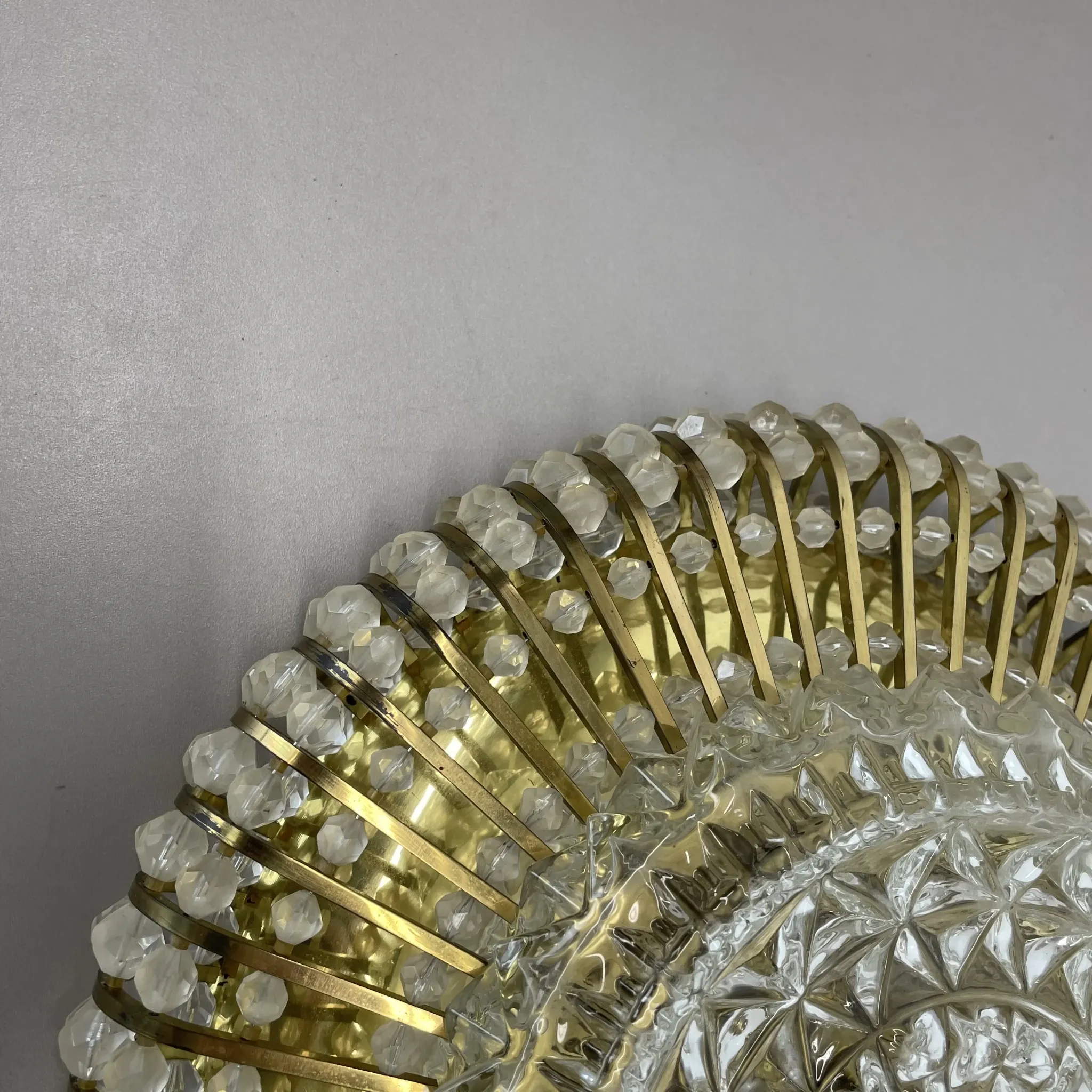 Ceiling Light in Hollywood Regency Style made of Glass and Brass, Ernst Palme Palwa, 1970s, Germany