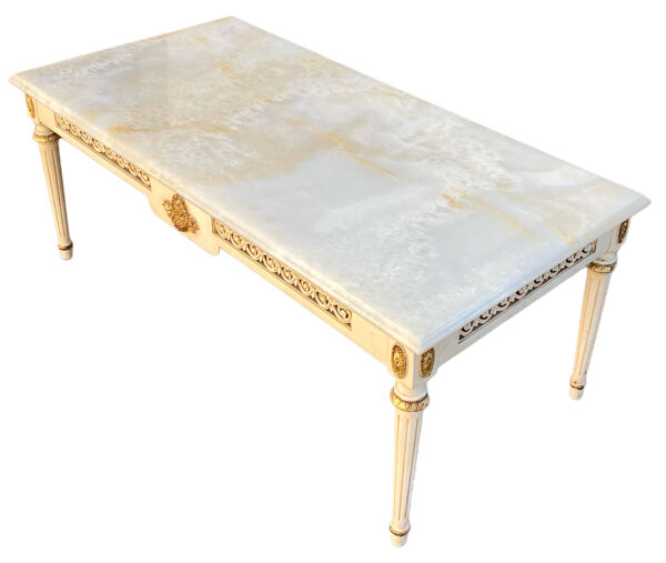 Table basse Louis XVI avec plateau marbre blanc