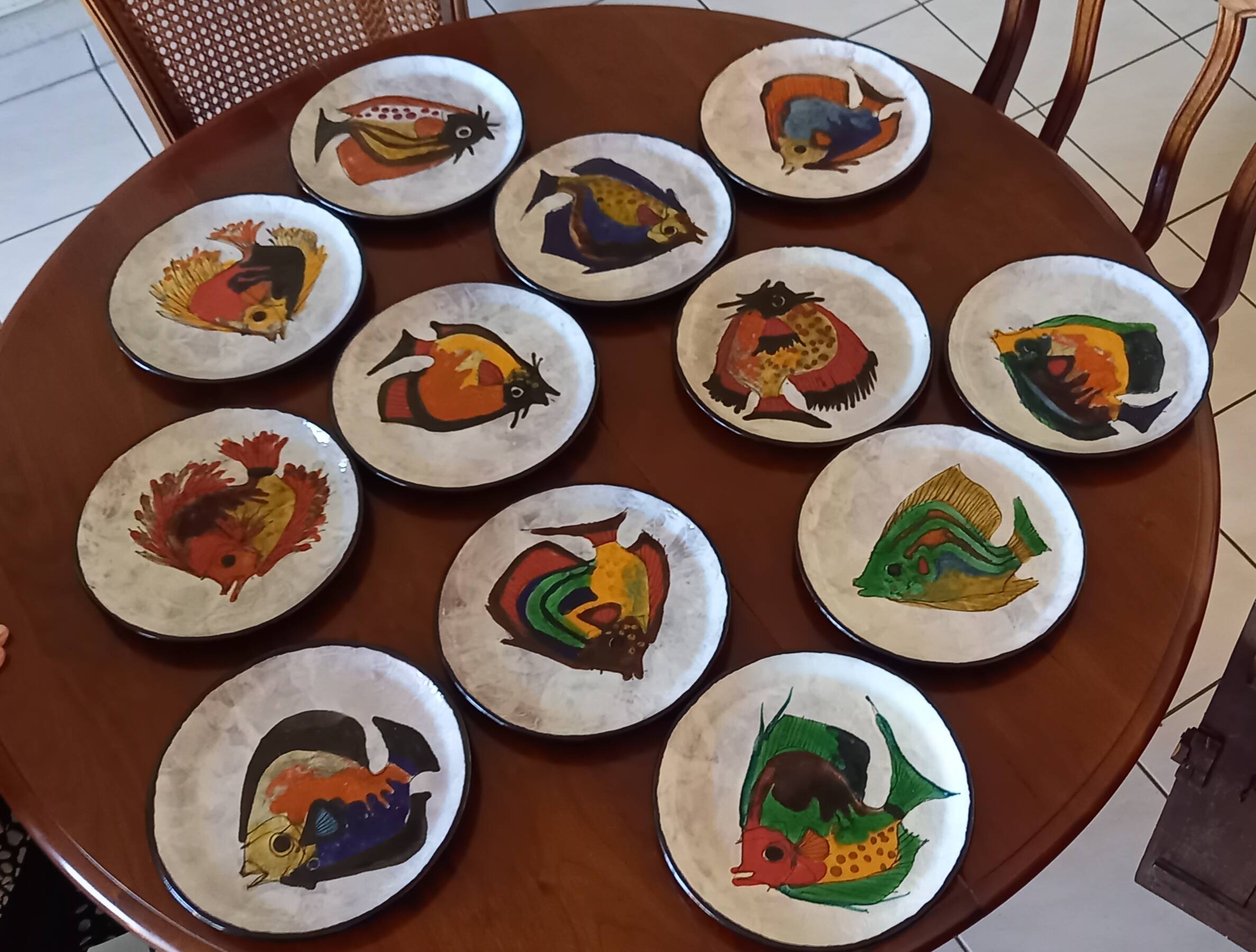 Vallauris plates signed Le Brescon fish pattern
