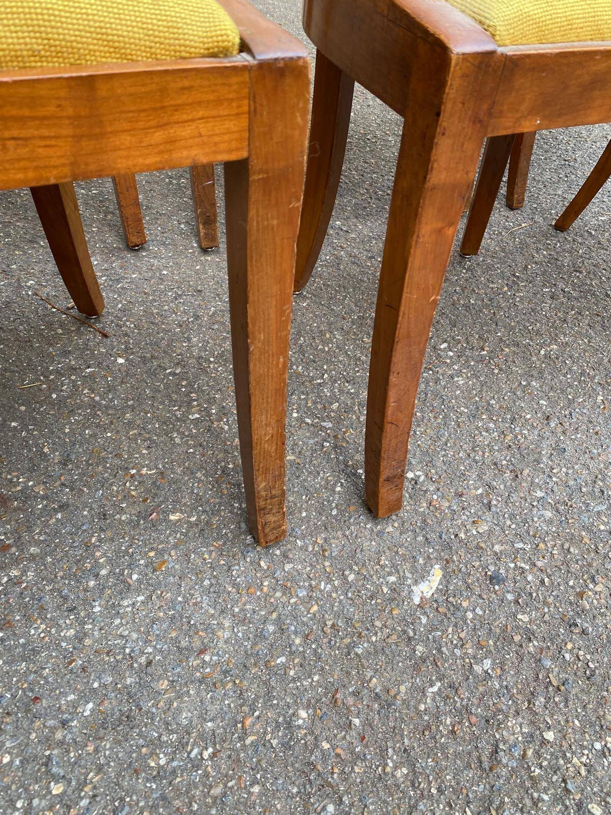 8 gondola chairs in solid wood and green and blue fabric