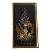 Ancien tableau cadre fleurs séchées vintage